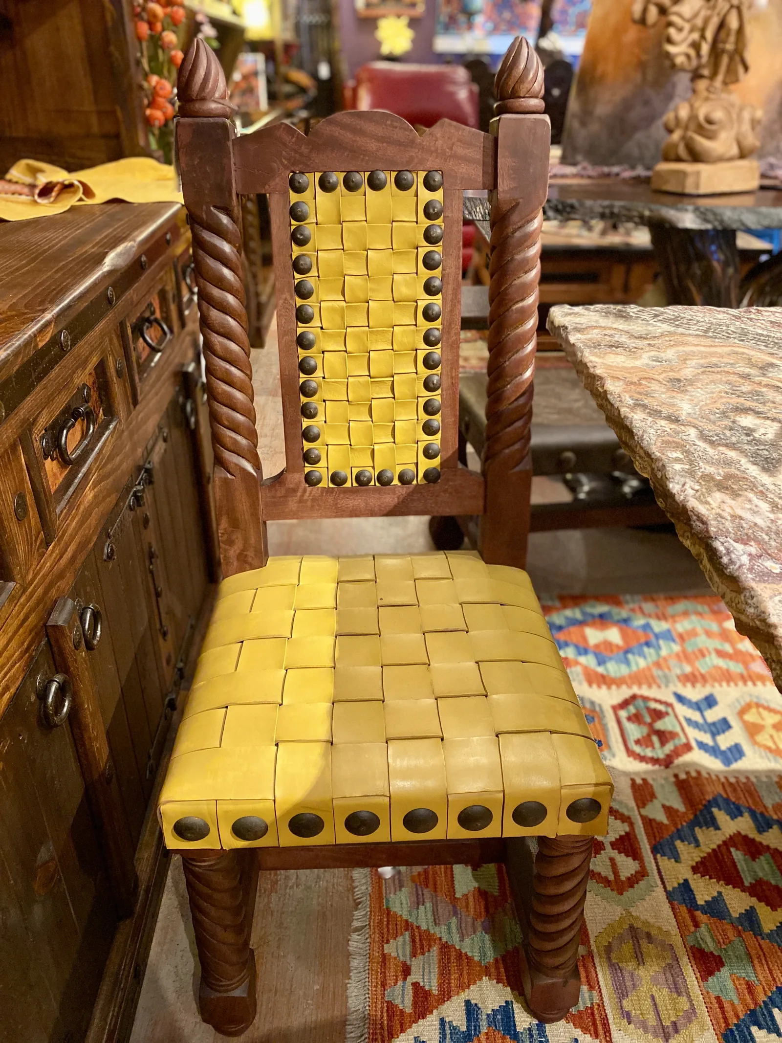 Rey Salomón Woven Leather Chair in Yellow