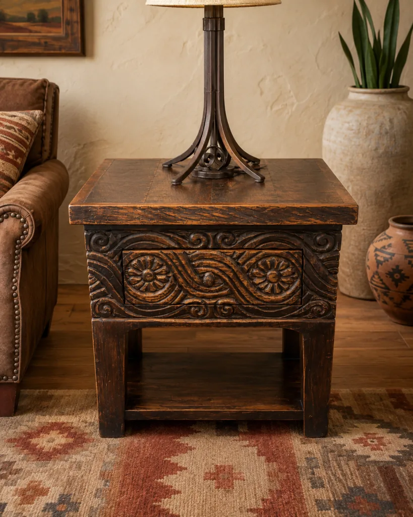 Dark Brown Carved End Table