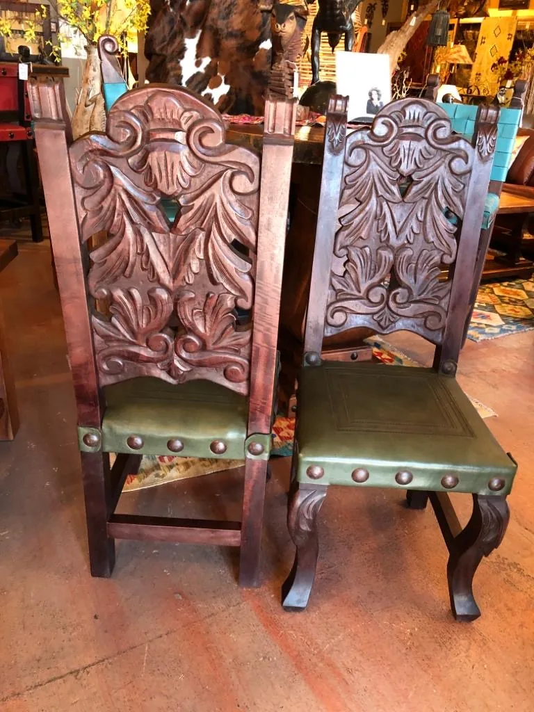 Hand-Carved Chair in Forest Green