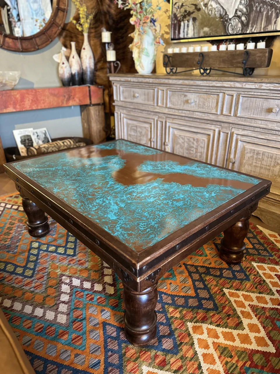 Blue Acid Washed Copper Coffee Table