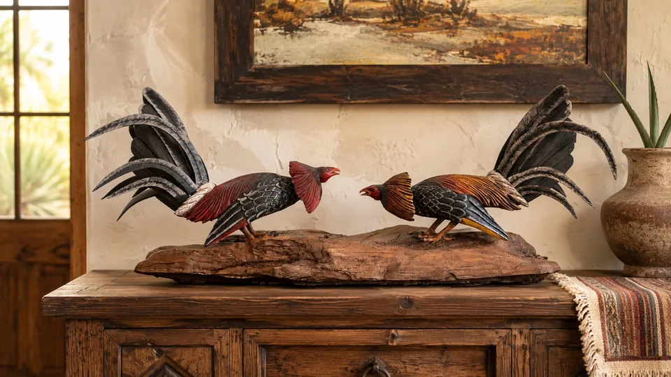 Carved Rooster Duel