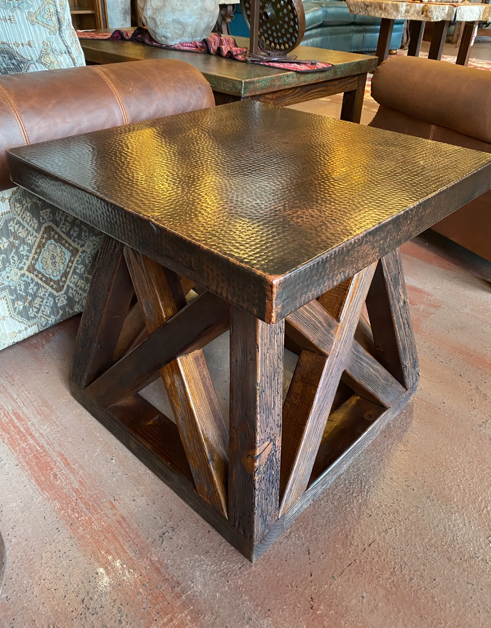 Crisscross Copper Top End Table