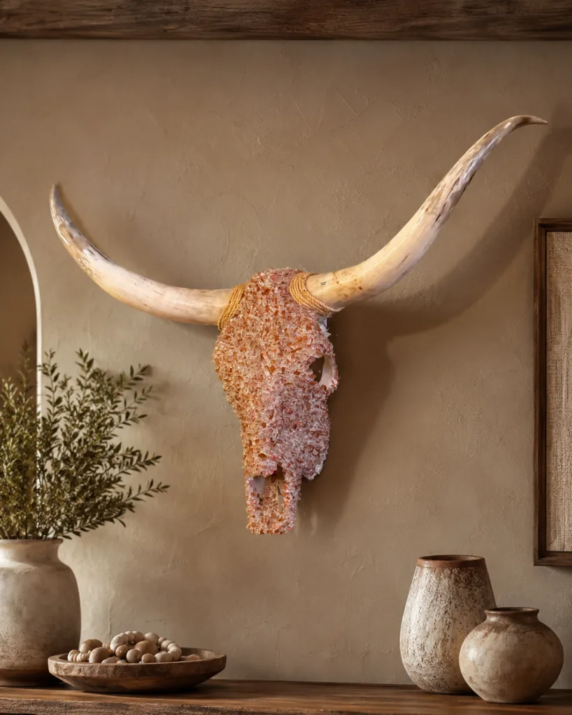 Pink Mosaic Longhorn Skull