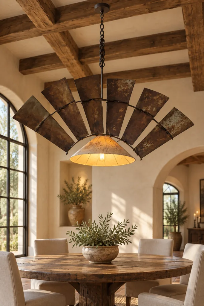 Patinated Seven-Blade Windmill Chandelier