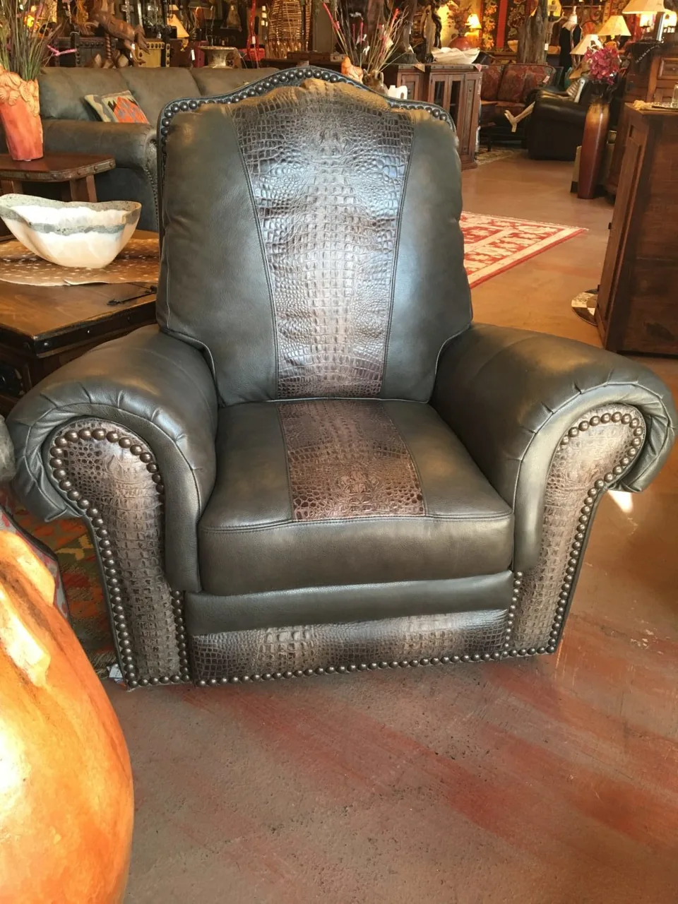 Waller Grey Croc Embossed Swivel Recliner
