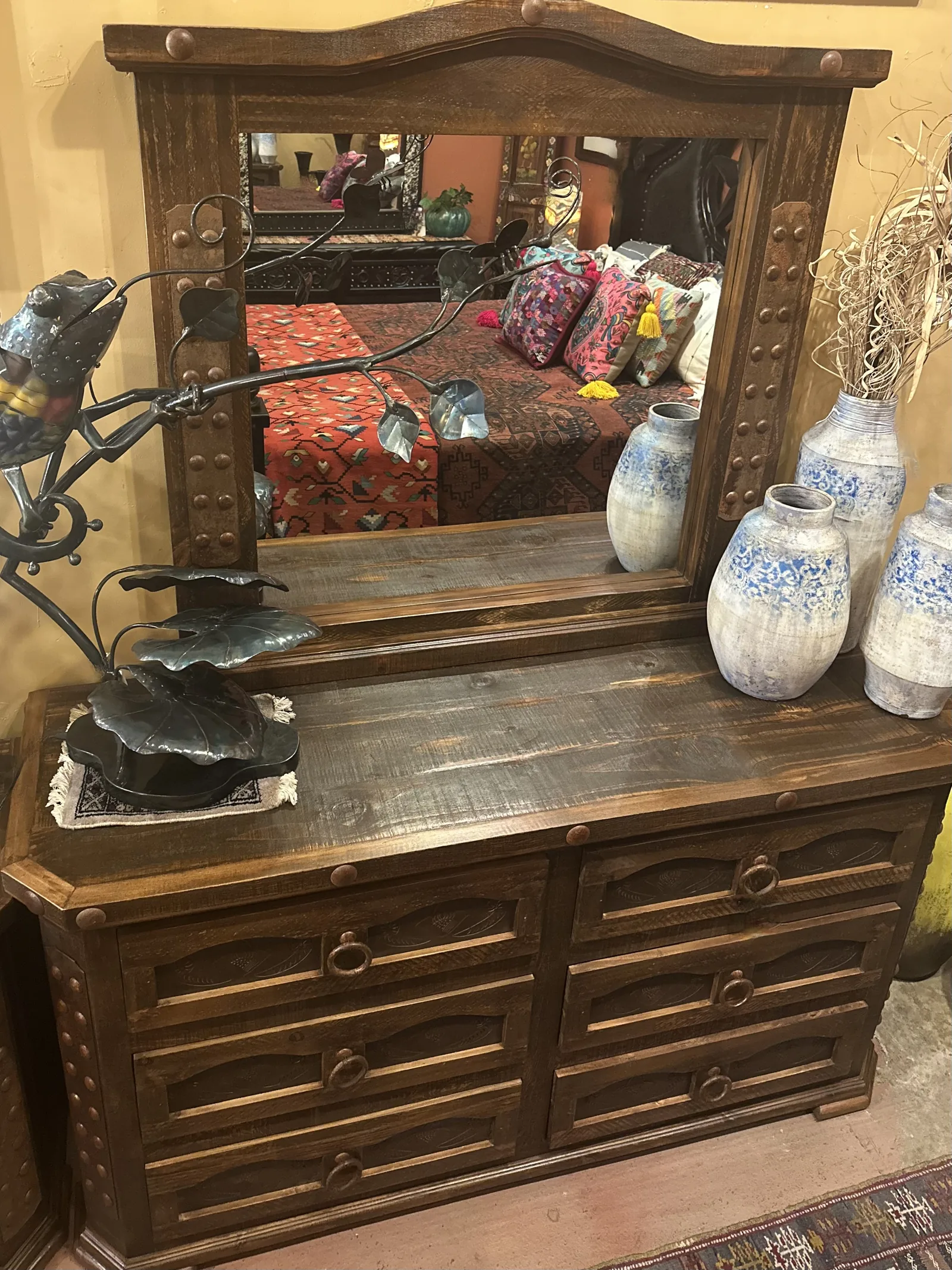 Cheyenne Tooled Leather Dresser with Mirror