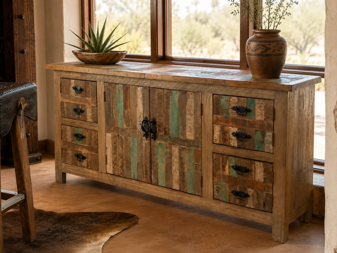 Teal-Accented Chameleon Sideboard