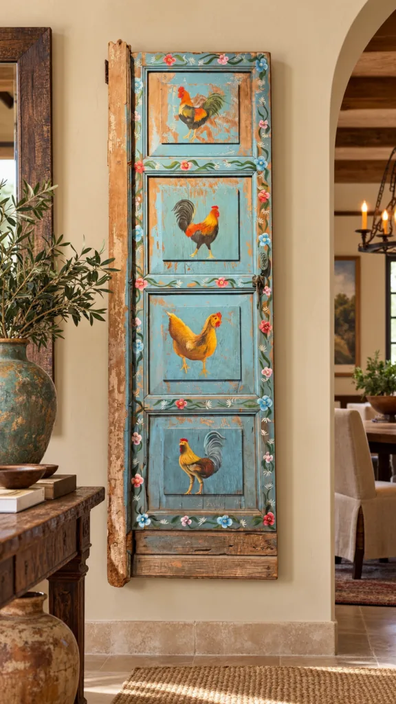 Vintage-Style Rooster & Floral Door Panel