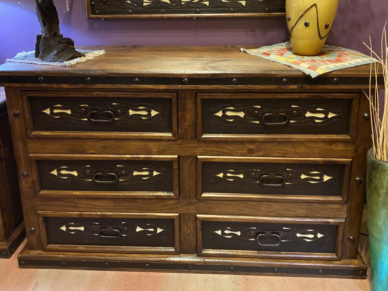 Hacienda Tooled Leather Dresser in Yellow