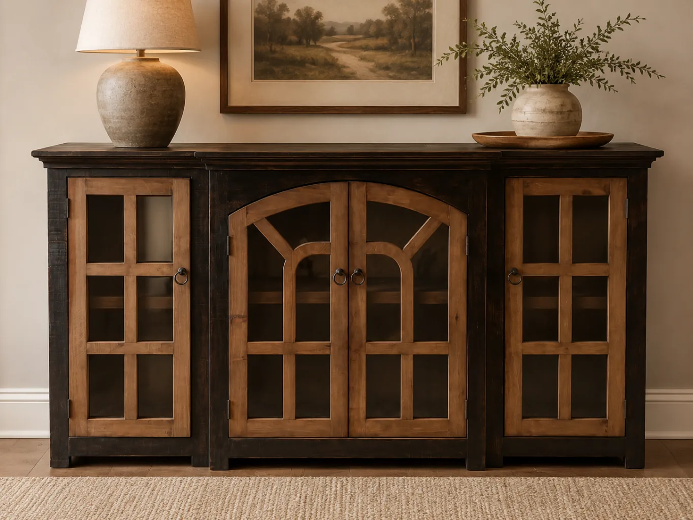 Rustic Arched Door Buffet with Touch Light