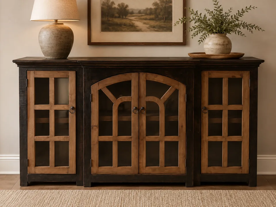 Rustic Arched Door Buffet with Touch Light
