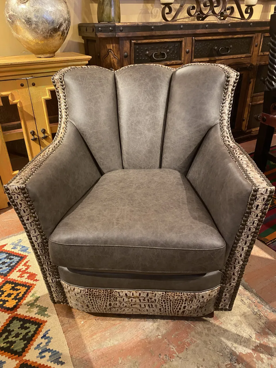 Grey Aged Croc Glider & Swivel Puma Chair