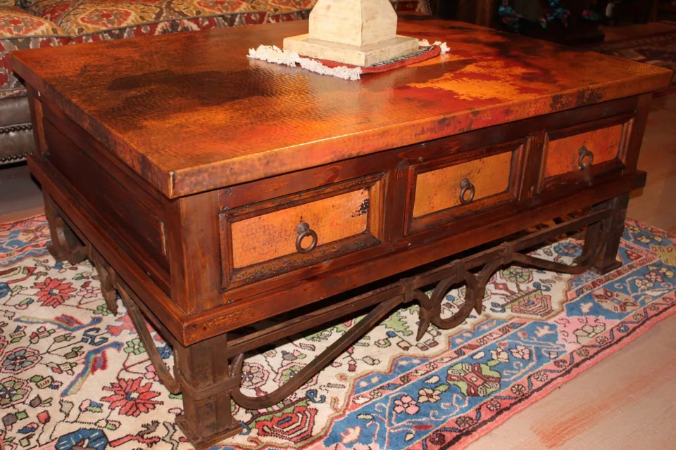 Hammered Natural Copper 6 Drawer Coffee Table