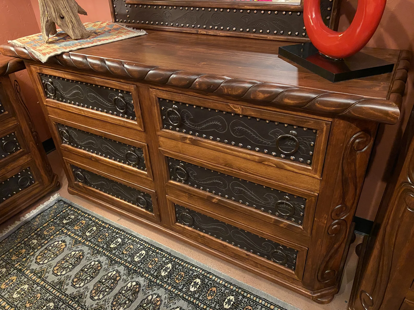 Oscar Tooled Leather Dresser in Café