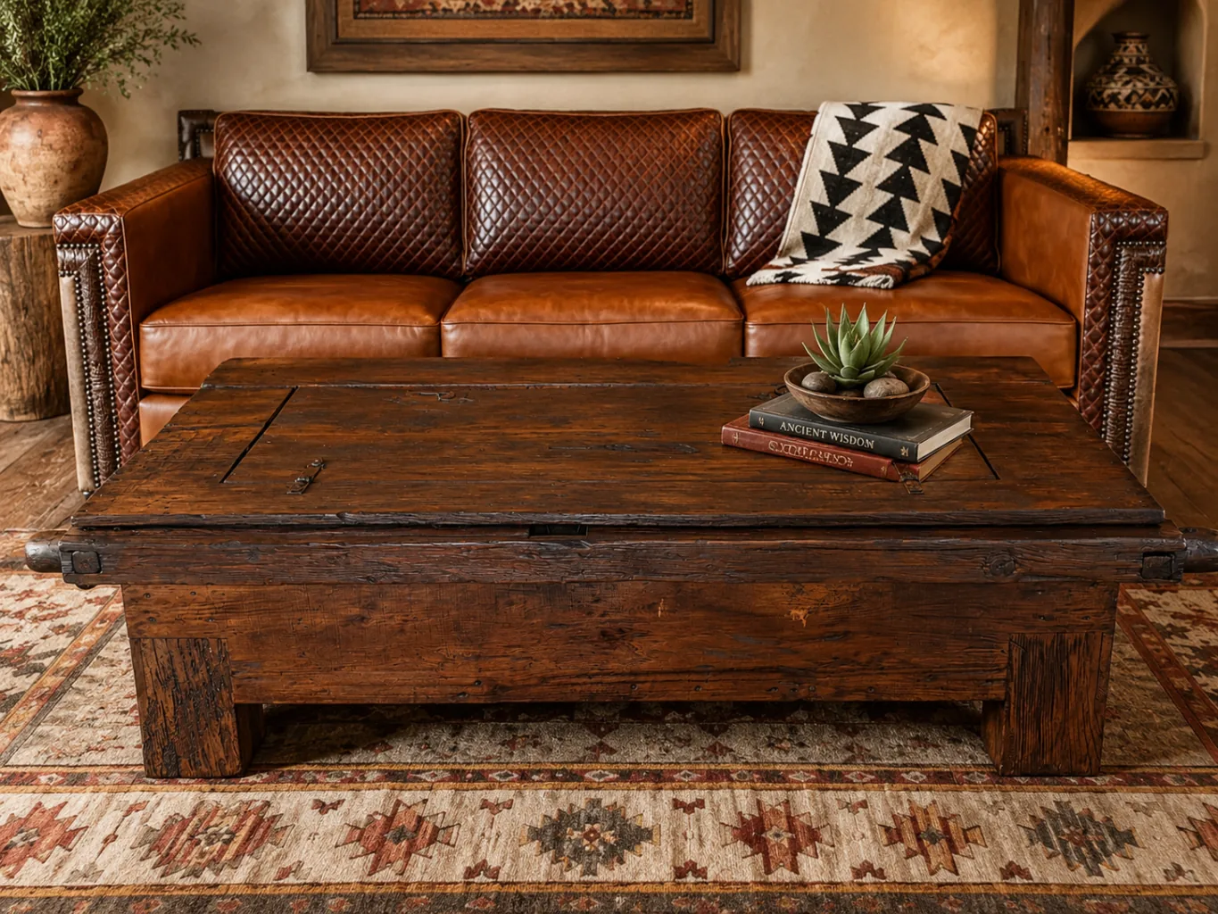 Weathered Hacienda Trunk Coffee Table, staged in a room