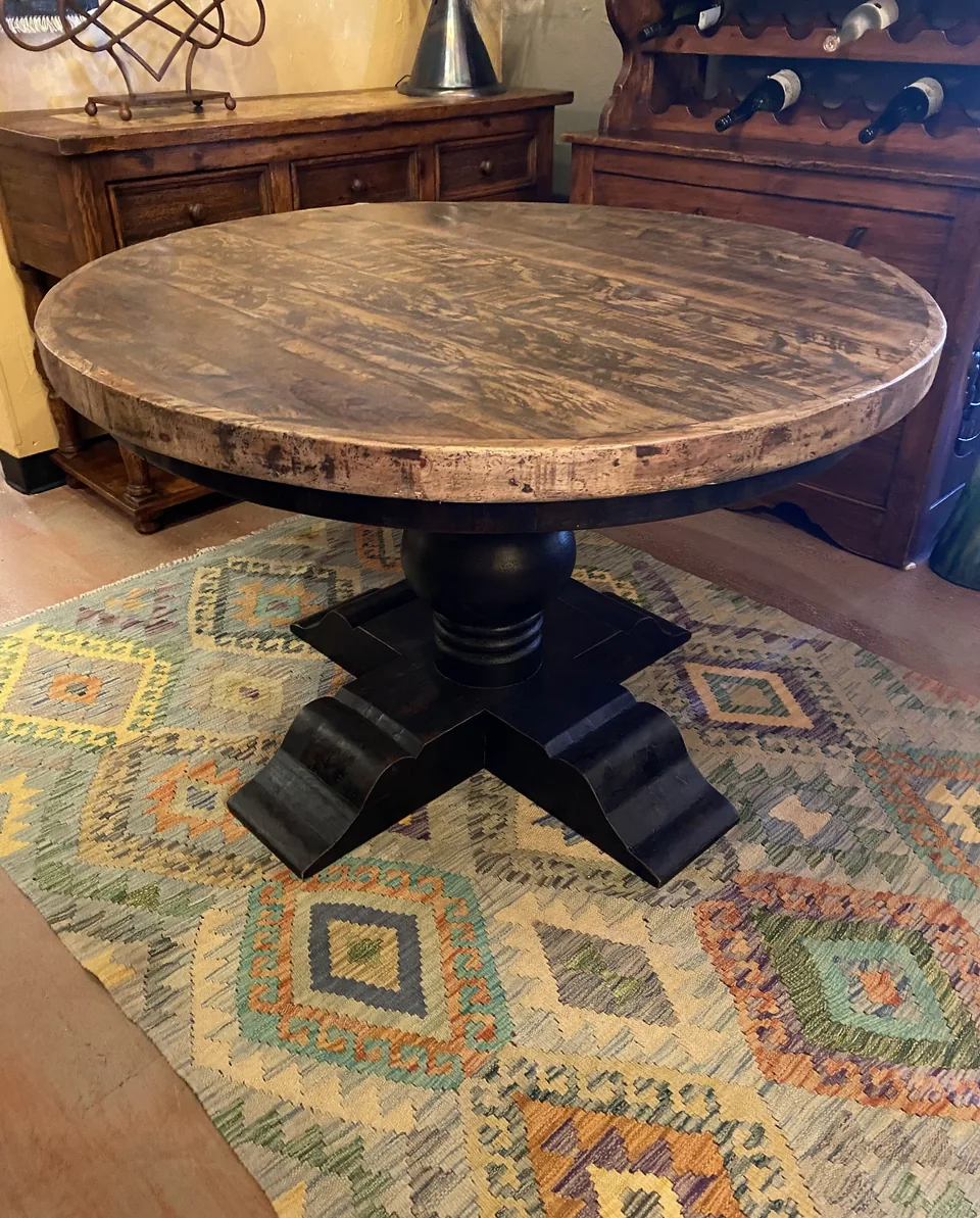 Round Farmhouse Table with Black Wash Pedestal
