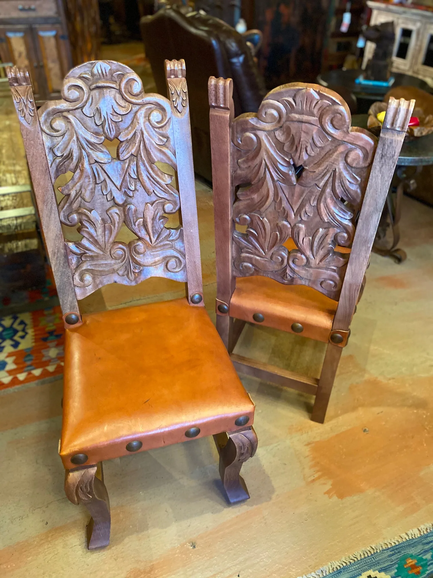 Hand-Carved Chair in Red Inglès