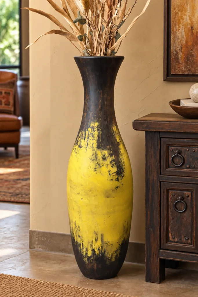 Golden Ember Long-Neck Floor Vase