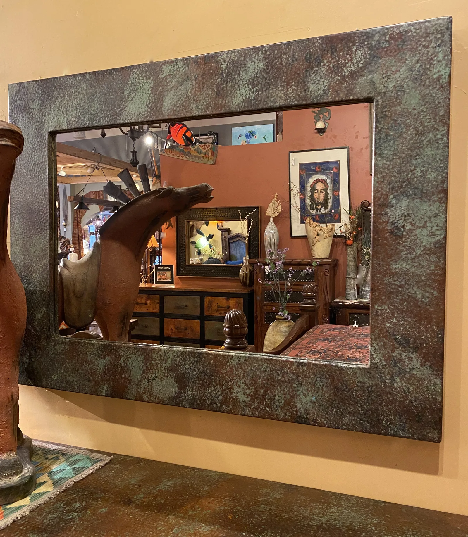 Hammered Patina Copper Mirror