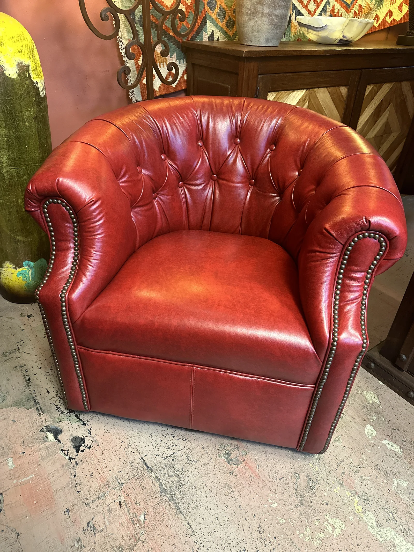 Blaze Red Swivel Barrel Chair