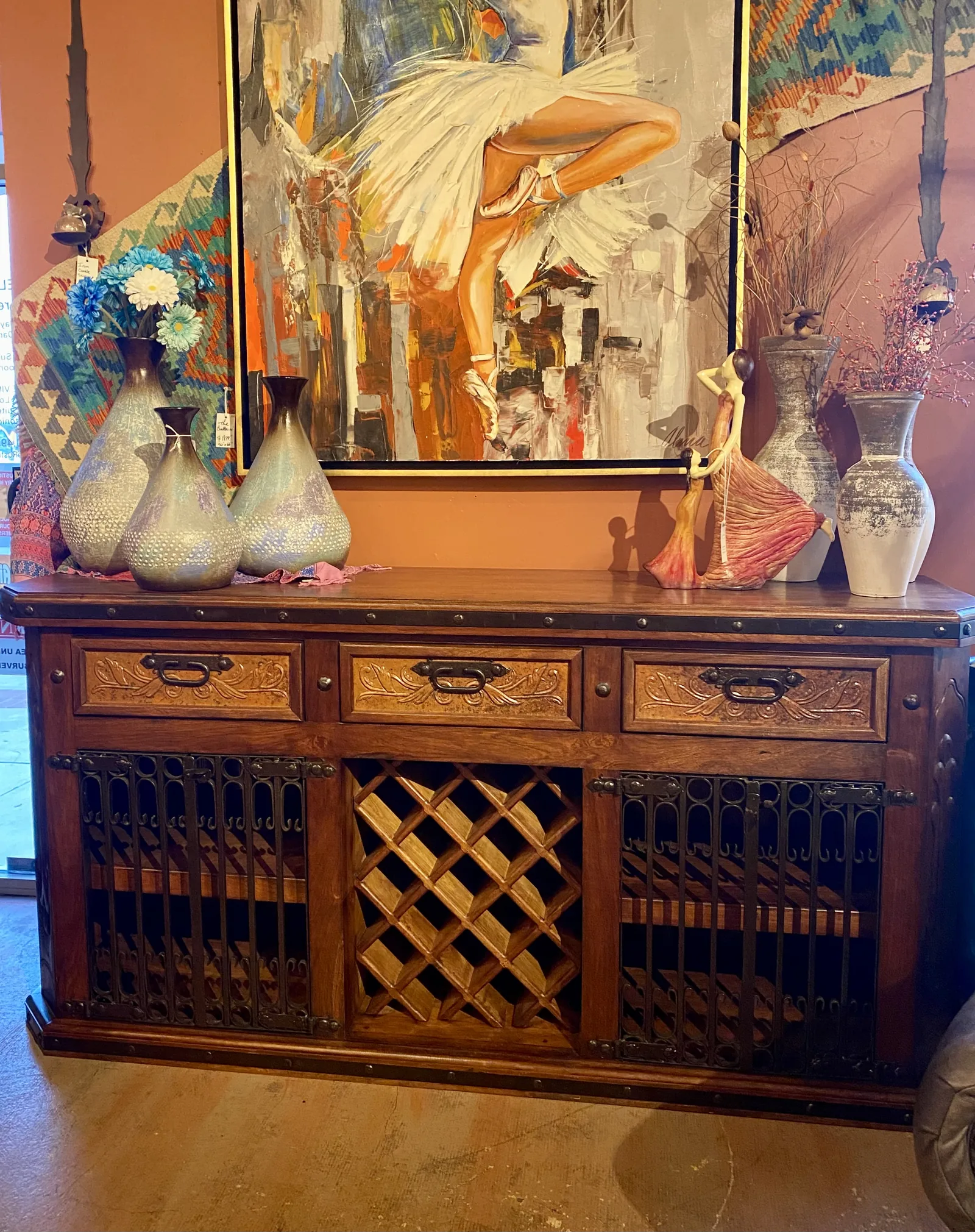 Tzalam Ornate Copper Wine Cabinet