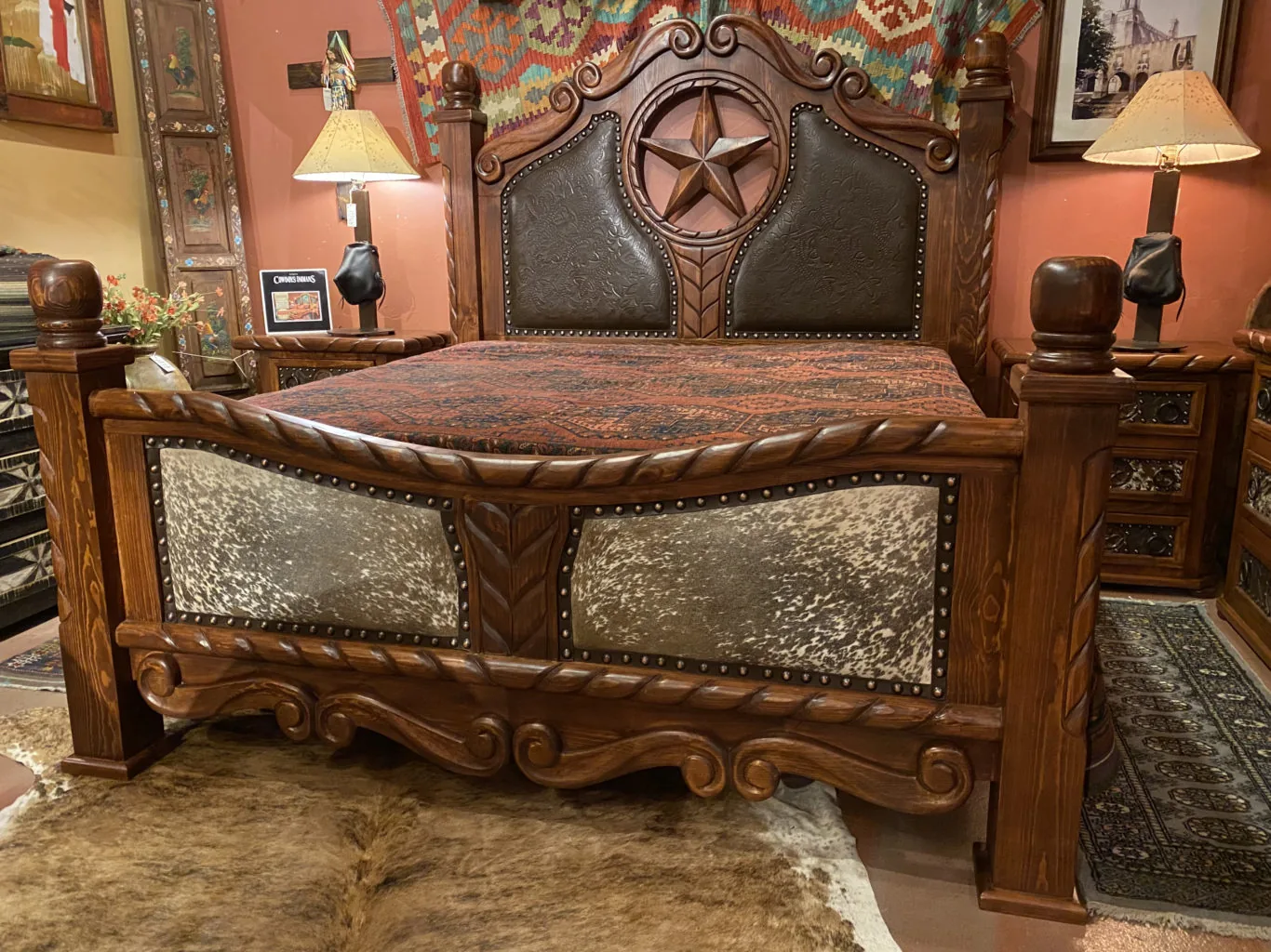Lone Star Bed with Cowhide