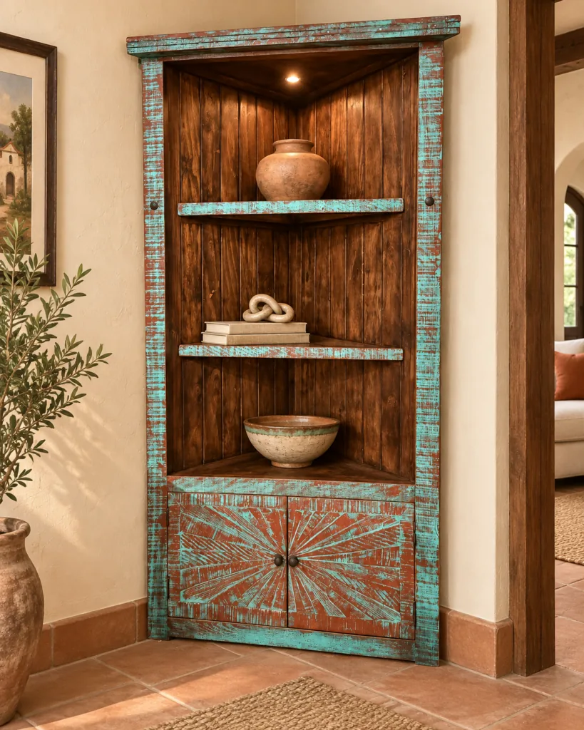 Turquoise Wash Corner Bookcase