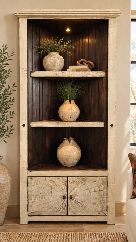 White Wash Corner Bookcase