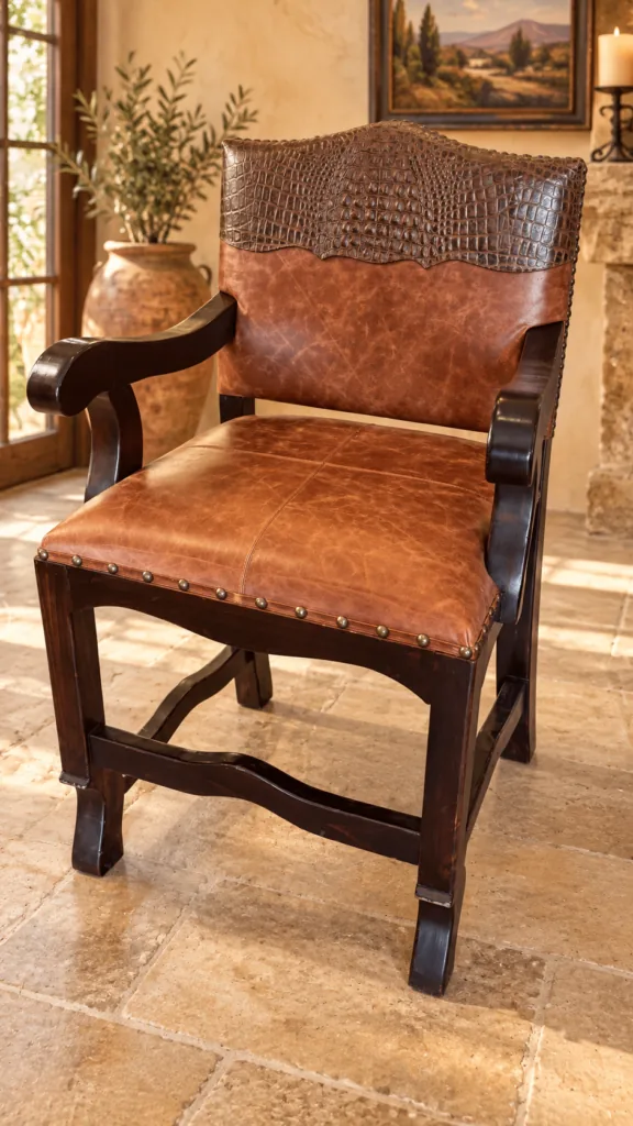 Croc Embossed Leather Barstool
