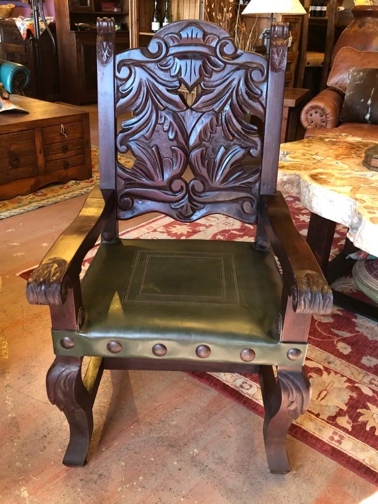 Hand-Carved Armchair Forest Green