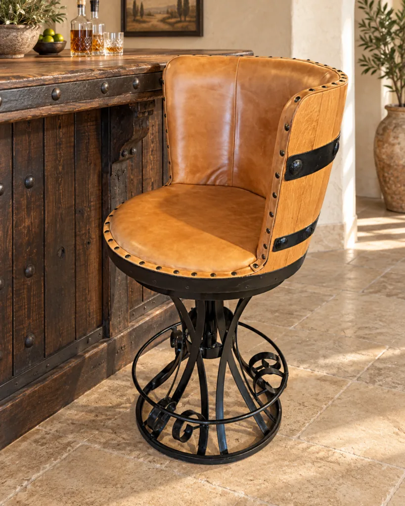 Leather Tequila Barrel Barstool