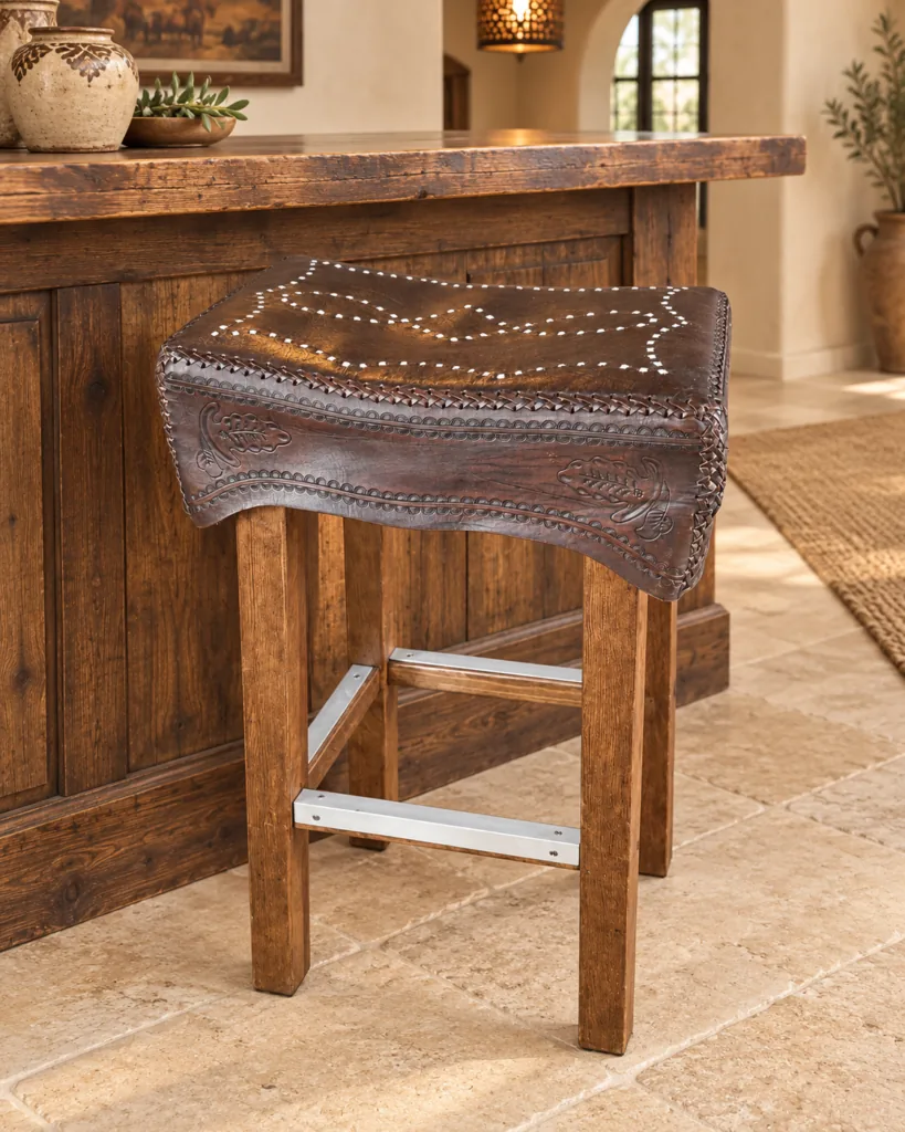 Stitched Saddle Leather Stool