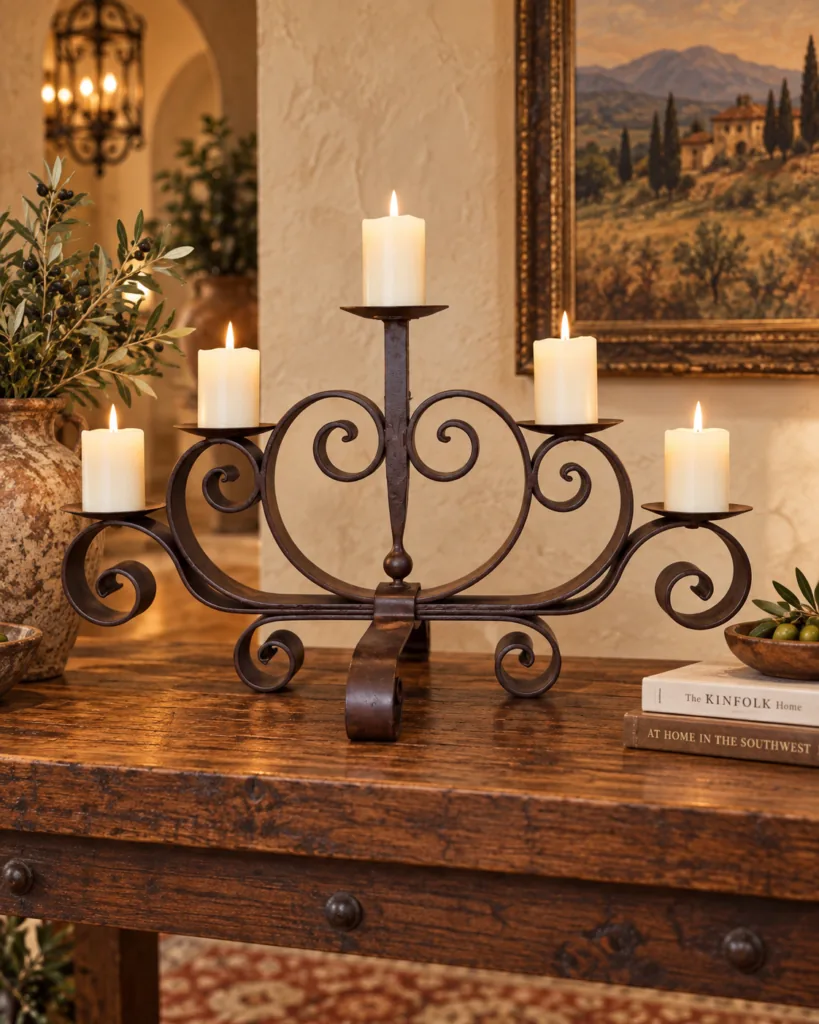 6-Candle Wrought Iron Candle Holder, staged in a room