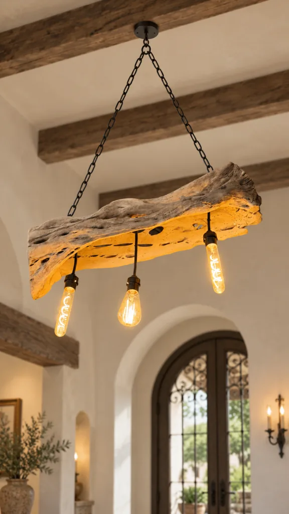 Three-Light Cactus Wood Chandelier