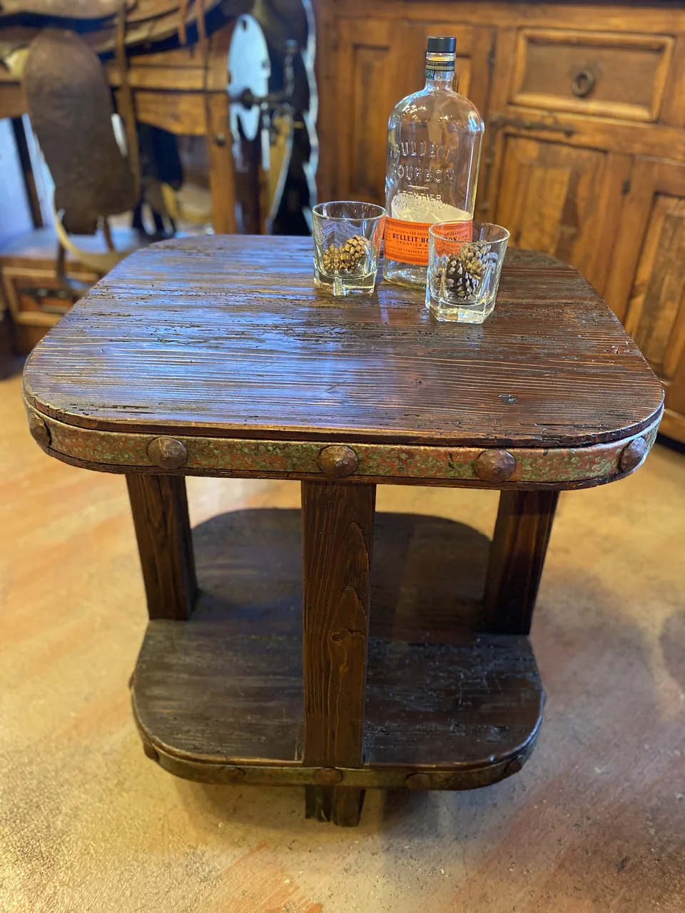 Acid-Washed or Natural Copper Straps End Table