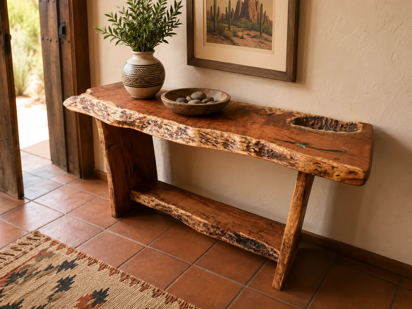 Live-Edge Mesquite Console with Turquoise Inlay