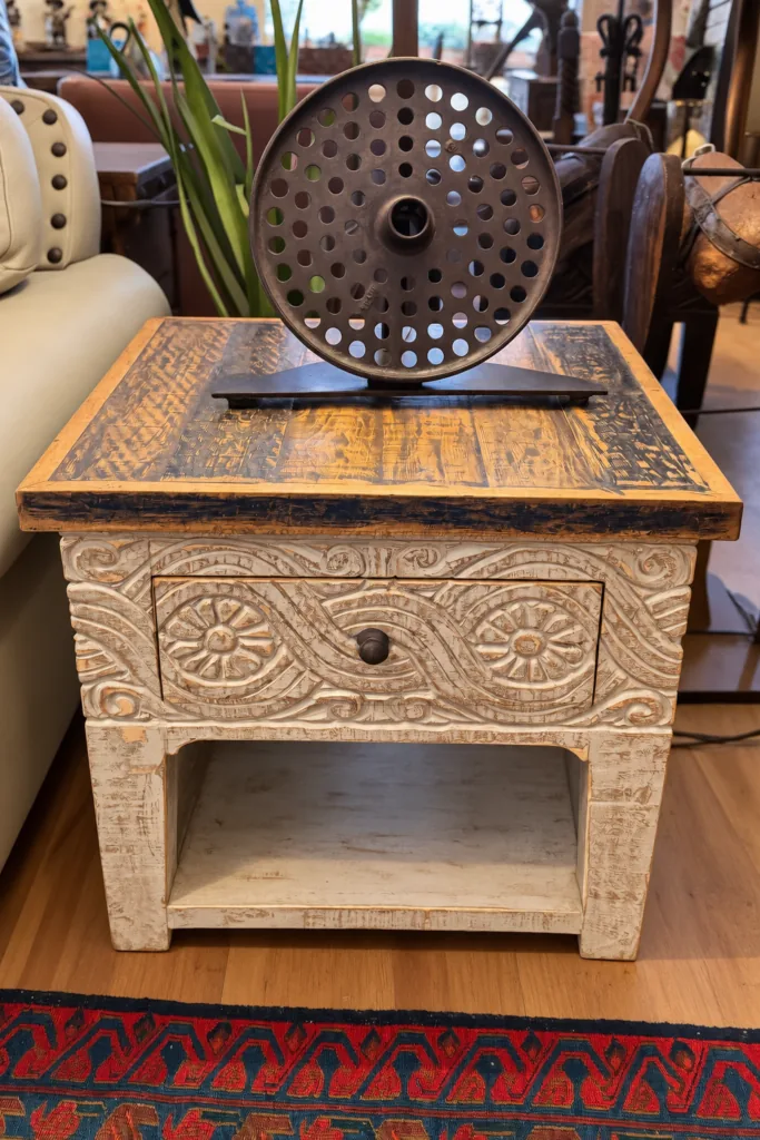 Gray Wash Carved End Table