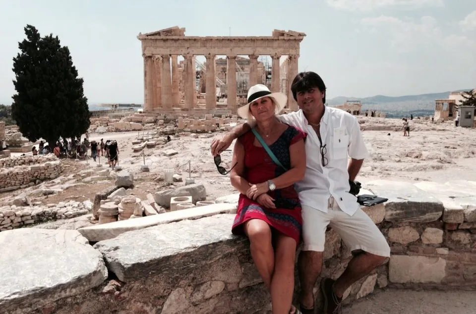Elisabeth and Ricky Vazquez at the Parthenon in Athens
