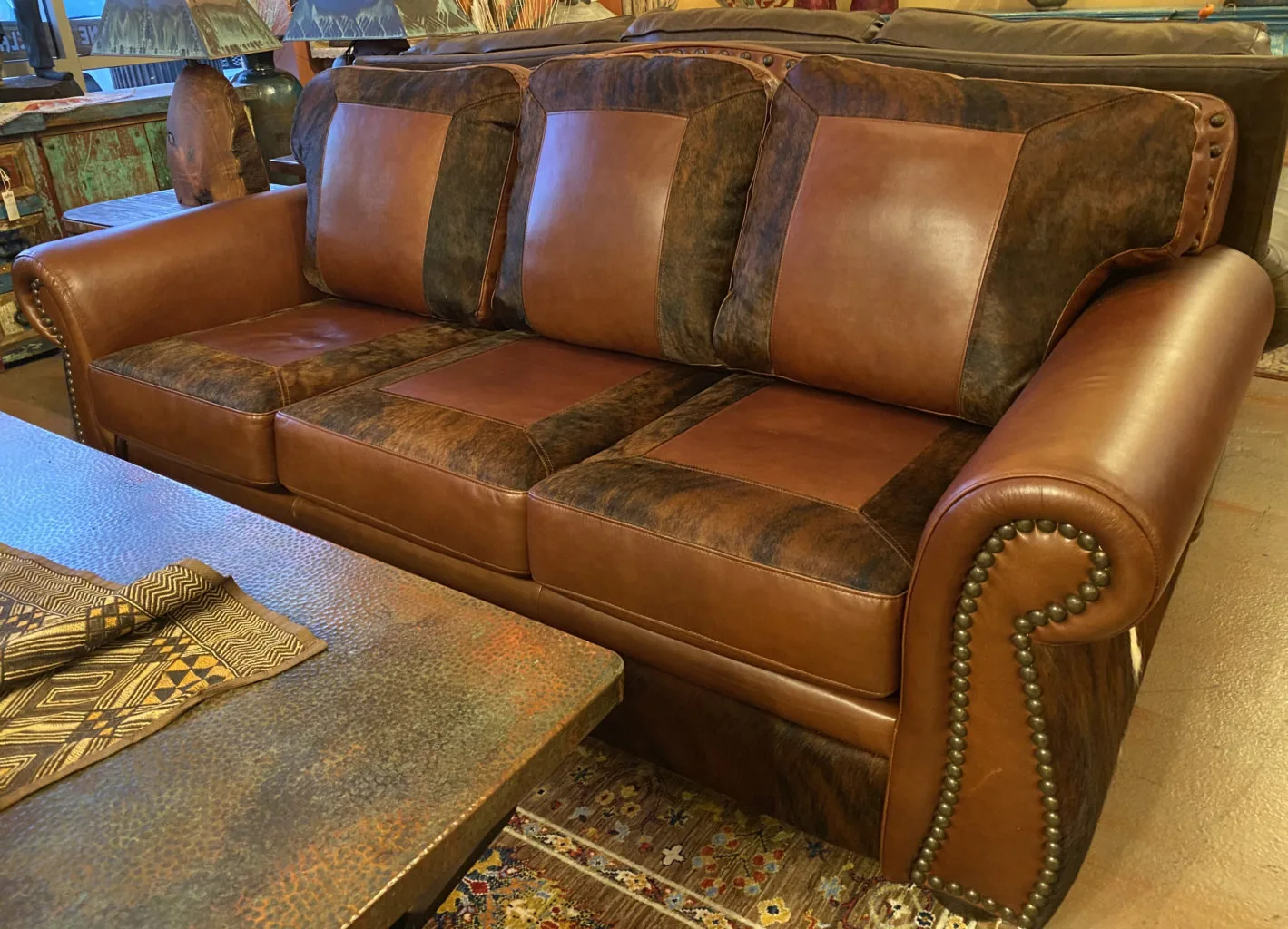 Hunter Brown Red & Cowhide Sofa