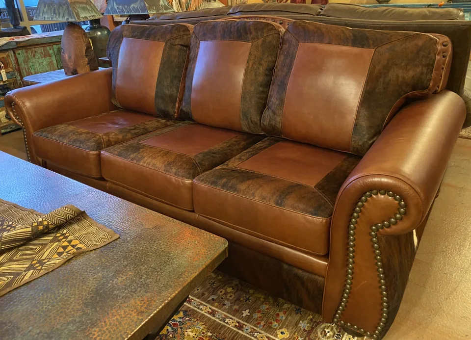 Hunter Brown Red & Cowhide Sofa