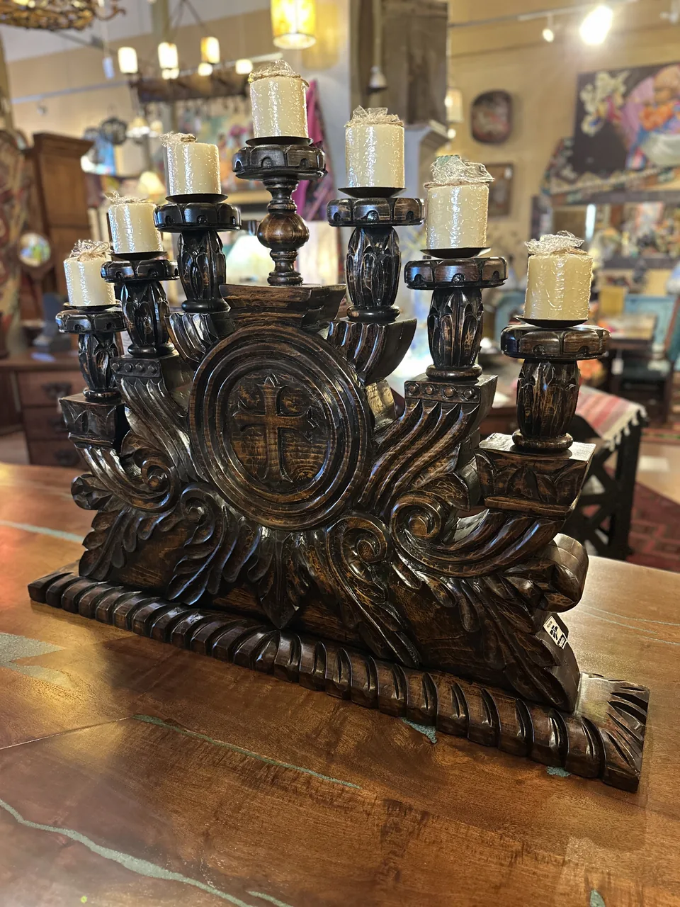 Hand-Carved Cross Candle Holder