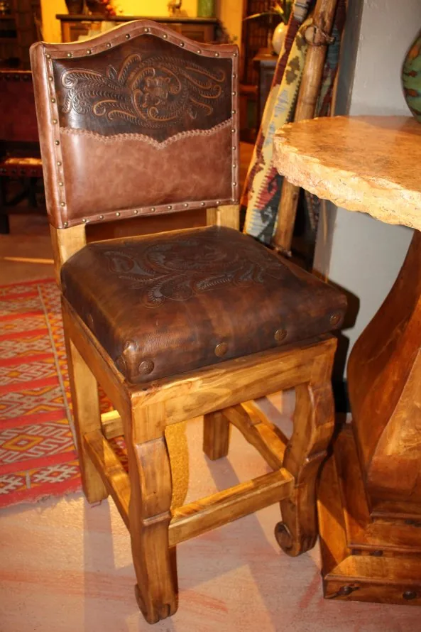 Western Tooled Leather Swivel Barstool