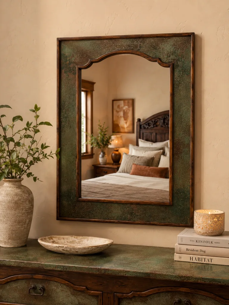 Arched Patina Copper Mirror