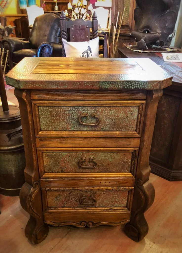 Green Patina Copper Carved Nightstand