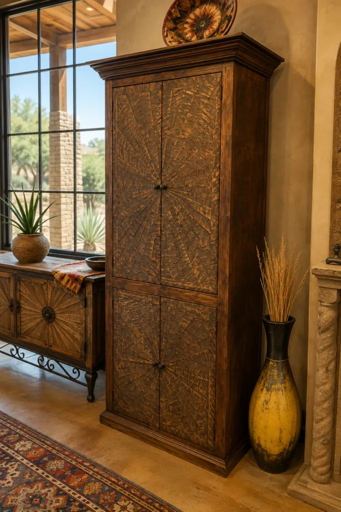 Brown Wash Starbust Wine Cabinet & Bookcase