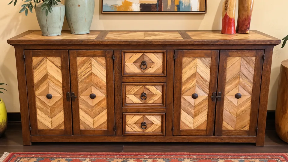 Mesquite Inlay Puebla Buffet, staged in a room