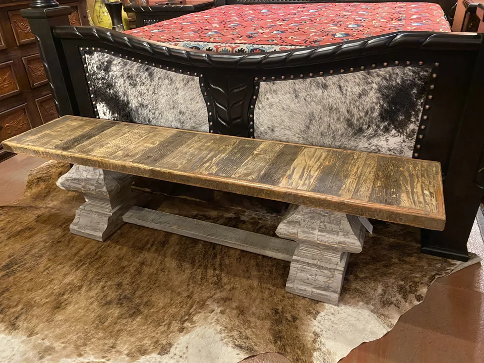 Gray Wash Farmhouse Backless Bench