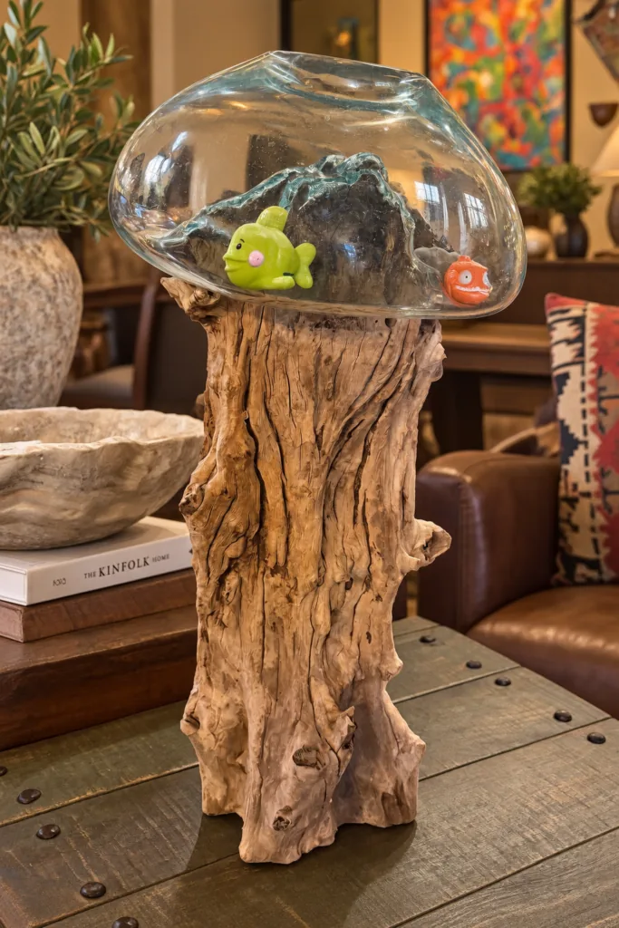 Hand Blown Glass Bowl, staged in a room