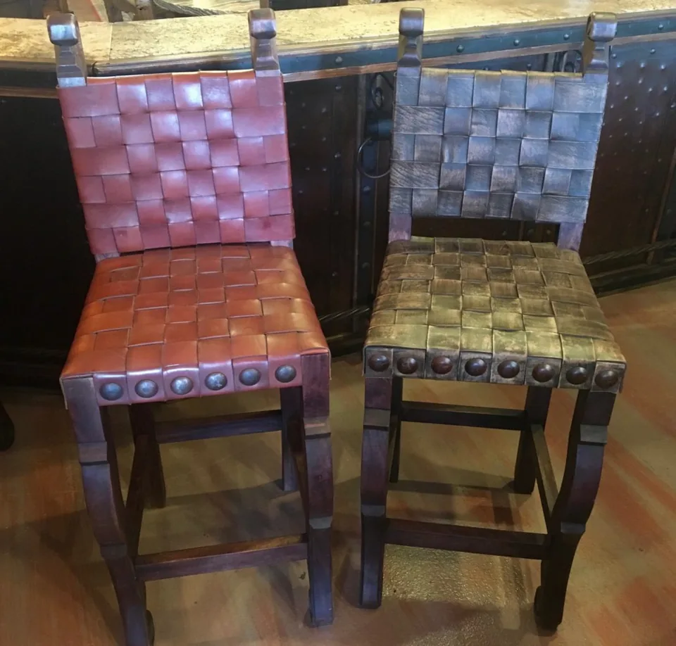 Argentina Woven Leather Barstool in Vintage Café & Red Guinda