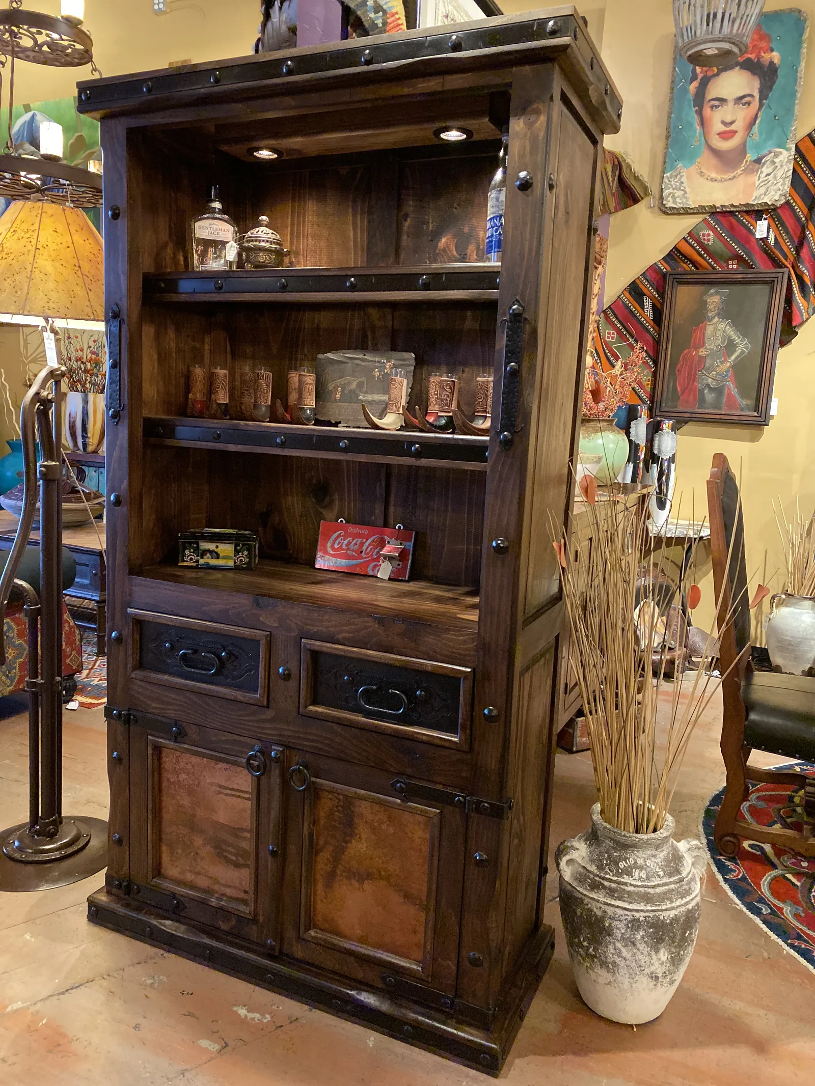 Hacienda Tooled Leather & Copper Bookcase